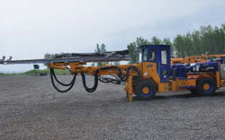 A two boom jumbo about to be transported to Hope Bay project